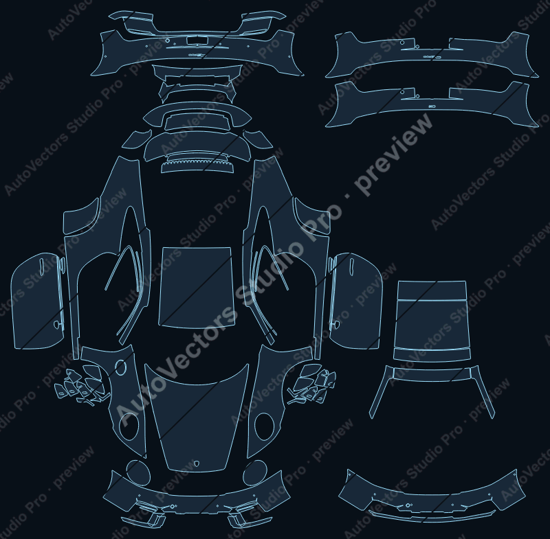 Porsche 911 992.2 Carrera 2025 coupe precut PPF pattern – watermarked preview from the cutting software