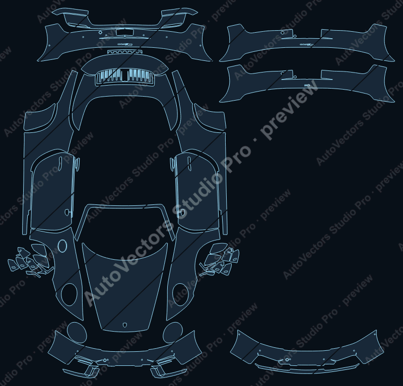 Porsche 911 992.2 Carrera 2025 cabriolet precut PPF pattern – watermarked preview from the cutting software