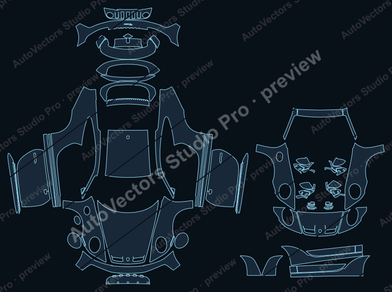 Porsche 911 992 Dakar 2023 coupe full kit precut PPF pattern – watermarked preview from the cutting software