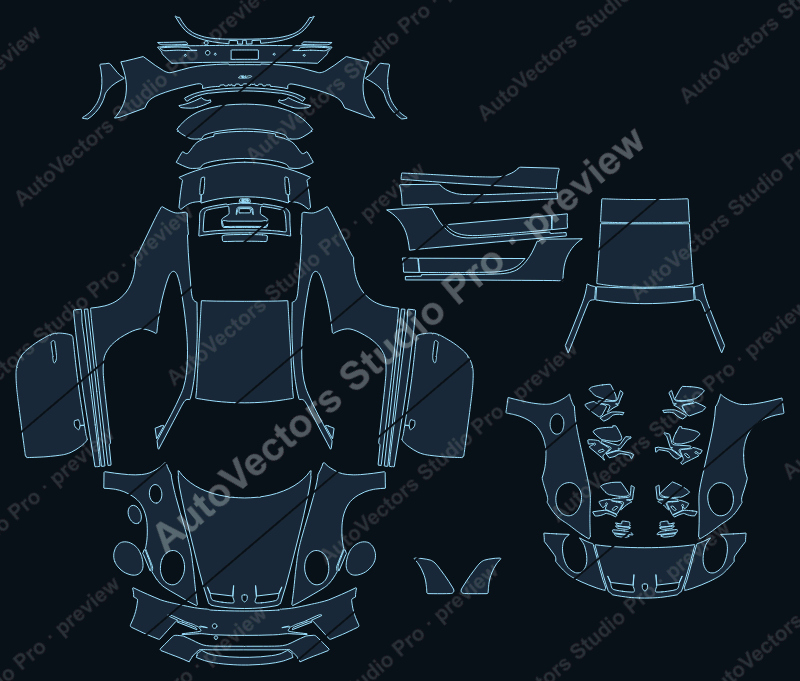 Porsche 911 992 GT3 2021 coupe full kit precut PPF pattern – watermarked preview from the cutting software