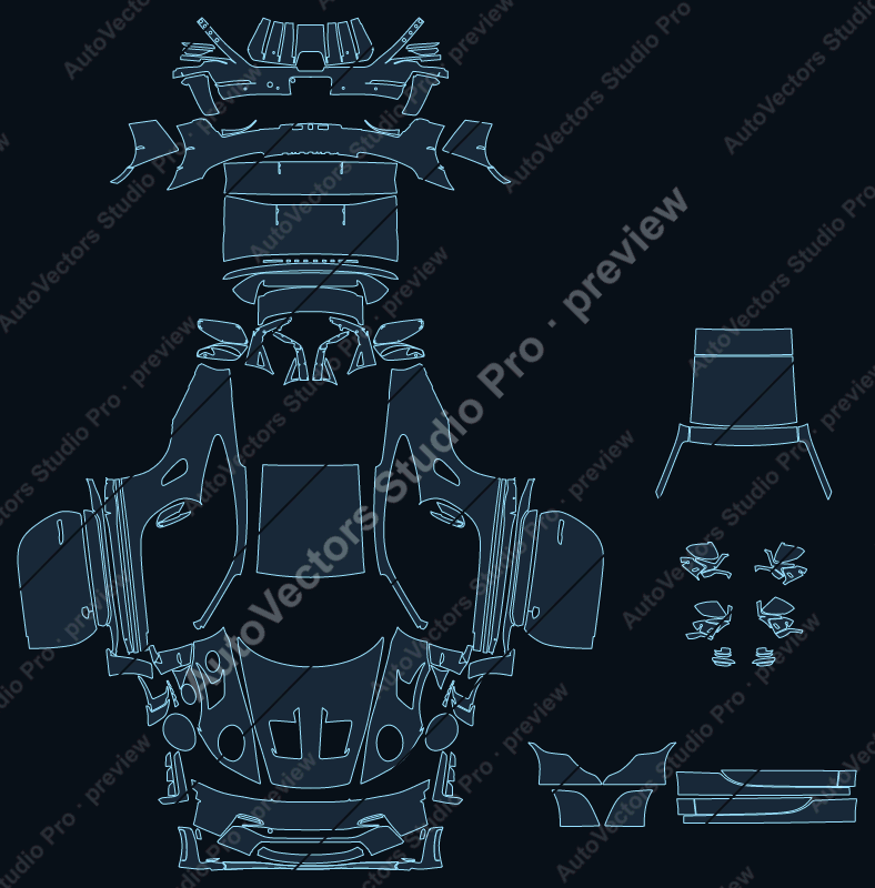 Porsche 911 992 GT3 RS 2022 coupe full kit precut PPF pattern – watermarked preview from the cutting software