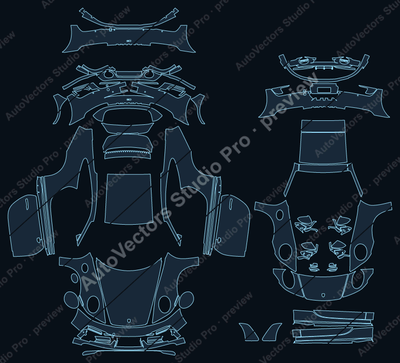 Porsche 911 992 Sport Classic 2022 coupe full kit precut PPF pattern – watermarked preview from the cutting software