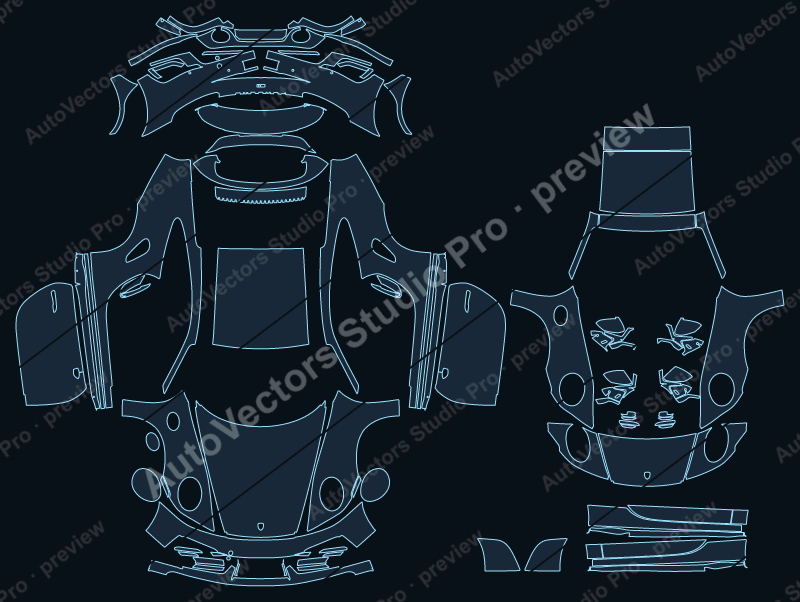 Porsche 911 992 Turbo Turbo S 2020 coupe full kit precut PPF pattern – watermarked preview from the cutting software