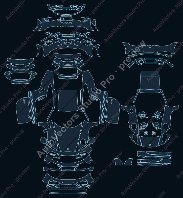 Porsche 911 992 Turbo Turbo S Sport 2020 coupe full kit precut PPF pattern – watermarked preview from the cutting software