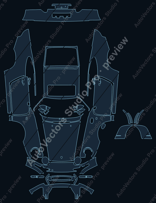 Porsche 911 993 Carrera 4S Carrera S 1995 full kit precut PPF pattern – watermarked preview from the cutting software