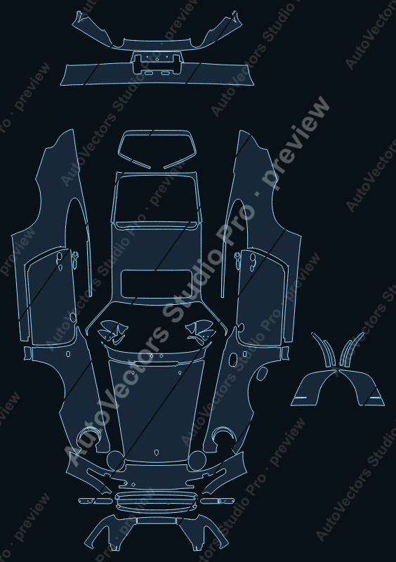 Porsche 911 993 Carrera Carrera 4 1995 coupe full kit precut PPF pattern – watermarked preview from the cutting software