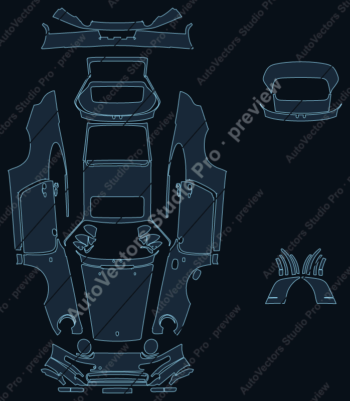 Porsche 911 993 Carrera RS 1995 full kit precut PPF pattern – watermarked preview from the cutting software
