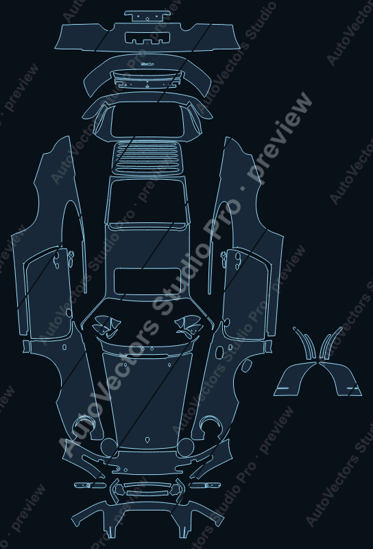 Porsche 911 993 Turbo 1995 coupe full kit precut PPF pattern – watermarked preview from the cutting software