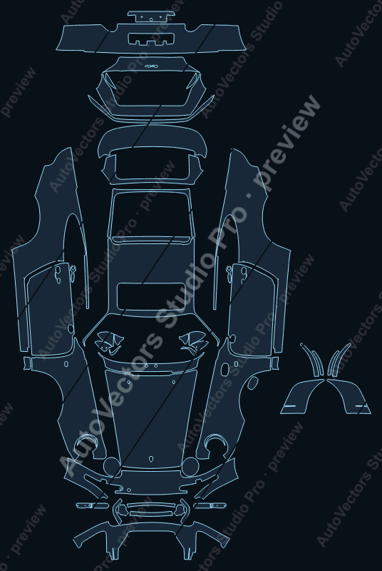 Porsche 911 993 Turbo S 1995 coupe full kit precut PPF pattern – watermarked preview from the cutting software