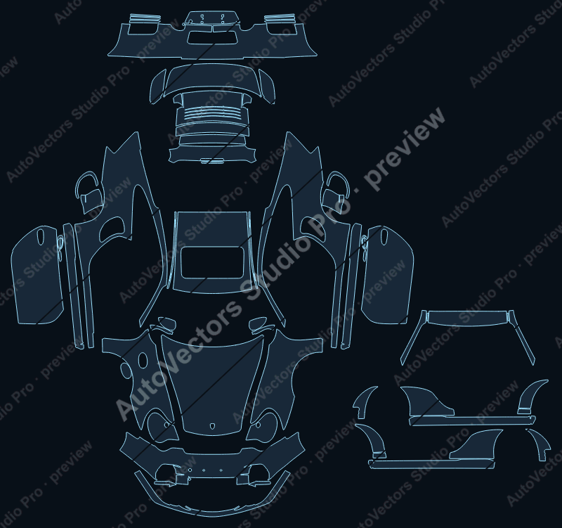 Porsche 911 996.2 GT2 2002 coupe full kit precut PPF pattern – watermarked preview from the cutting software