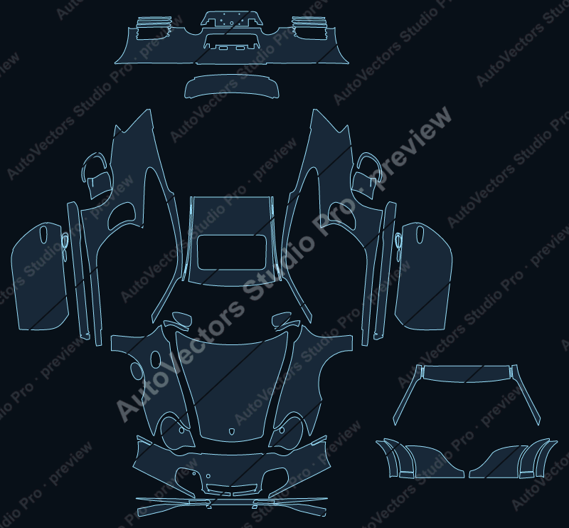 Porsche 911 996.2 Turbo S 2002 coupe full kit precut PPF pattern – watermarked preview from the cutting software