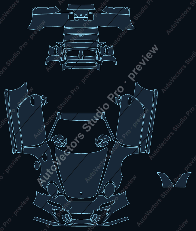 Porsche 911 997.1 GT3 2007 coupe full kit precut PPF pattern – watermarked preview from the cutting software