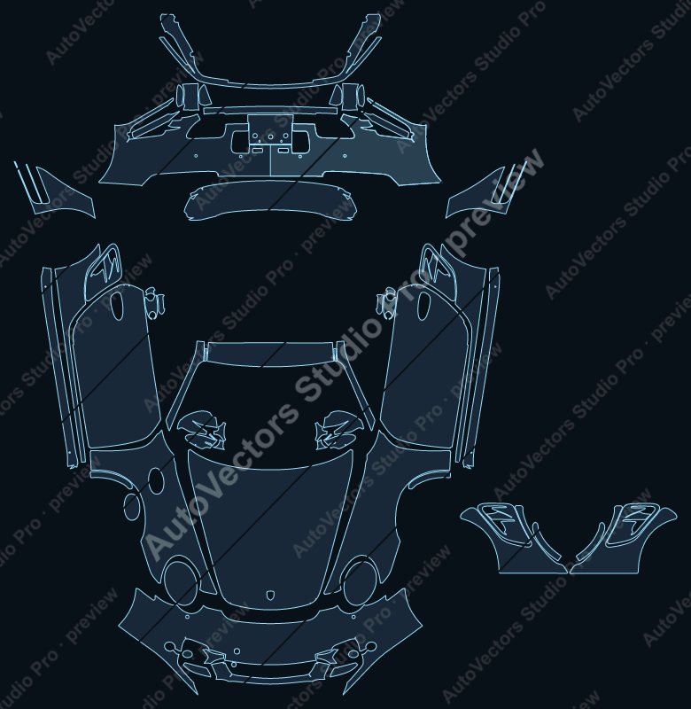 Porsche 911 997.1 Turbo Turbo S 2007 coupe full kit precut PPF pattern – watermarked preview from the cutting software