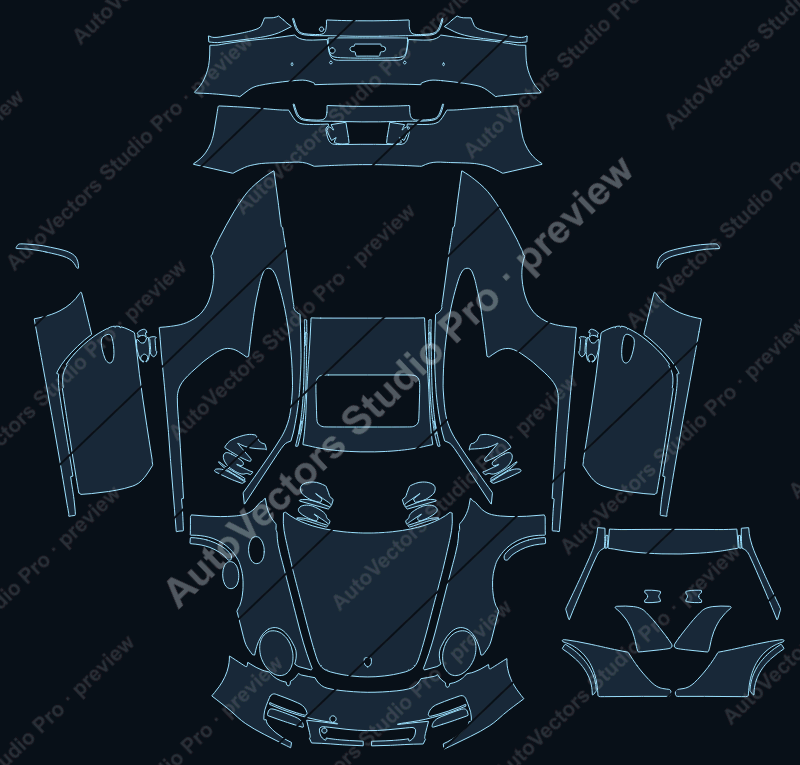 Porsche 911 997.2 Carrera Carrera 4 Carrera 4S Carrera S 2009 coupe full kit precut PPF pattern – watermarked preview