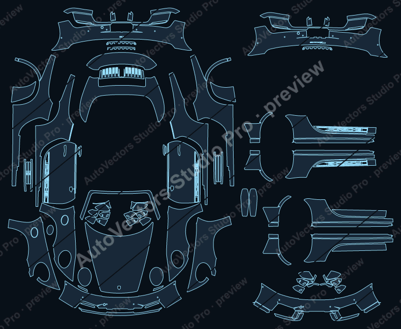 Porsche 911 Carrera 4S 2026 cabriolet precut PPF pattern – watermarked preview from the cutting software