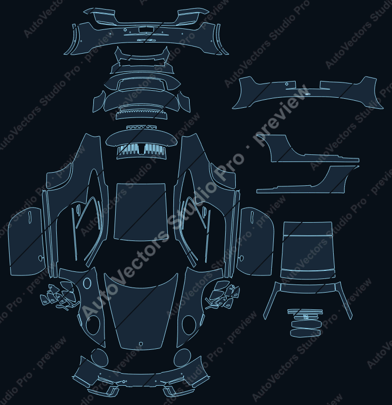 Porsche 911 Carrera GTS 992.2 2025 coupe precut PPF pattern – watermarked preview from the cutting software