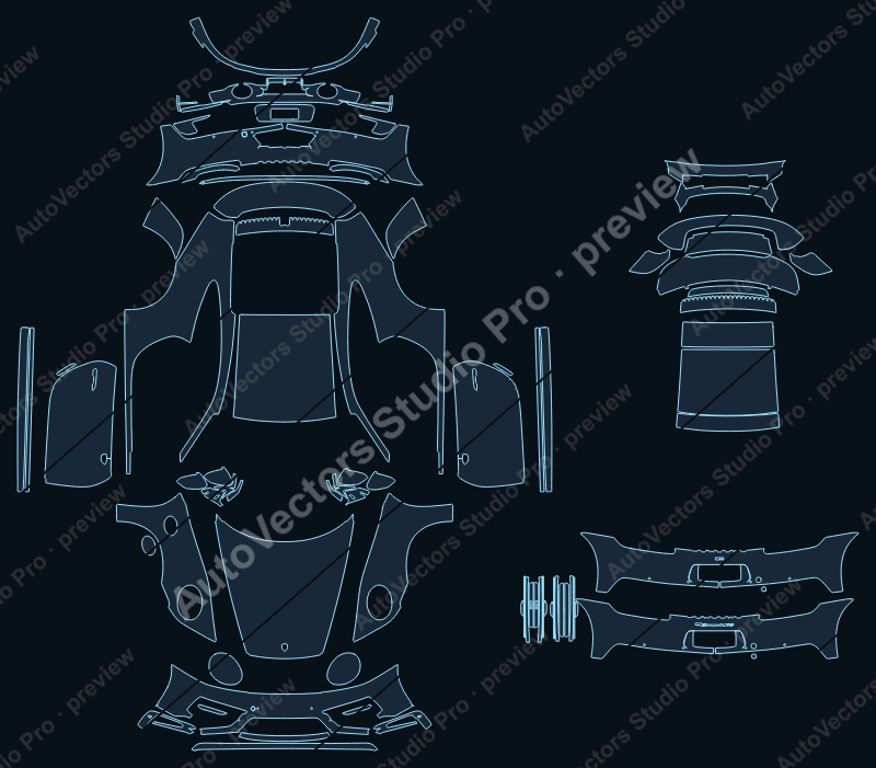 Porsche 911 Carrera GTS-Carrera 4 GTS 2021 coupe precut PPF pattern – watermarked preview from the cutting software