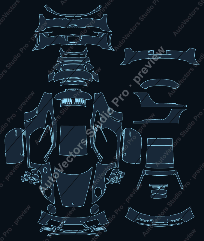 Porsche 911 Carrera T 992.2 2025 coupe precut PPF pattern – watermarked preview from the cutting software