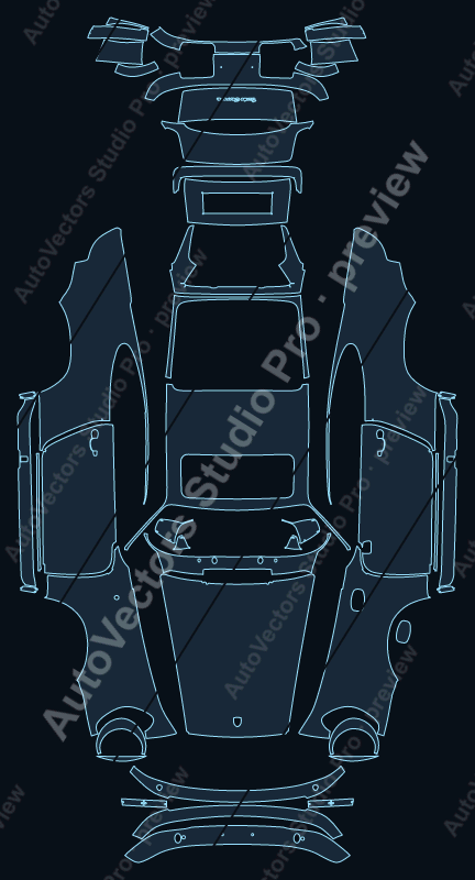 Porsche 911 Carrera Turbo 1976 coupe full kit precut PPF pattern – watermarked preview from the cutting software