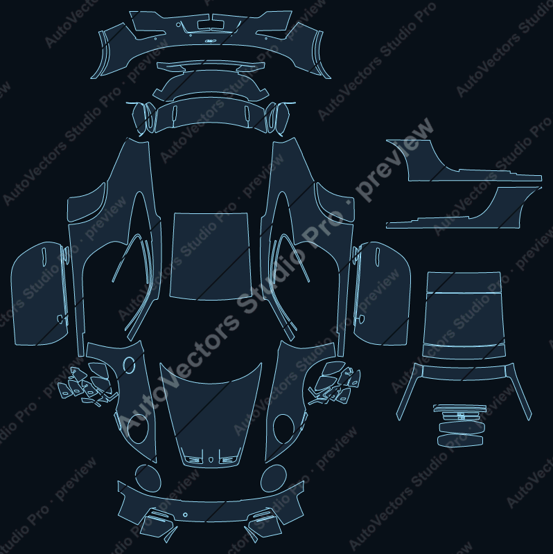 Porsche 911 GT3 992.2 2025 coupe precut PPF pattern – watermarked preview from the cutting software