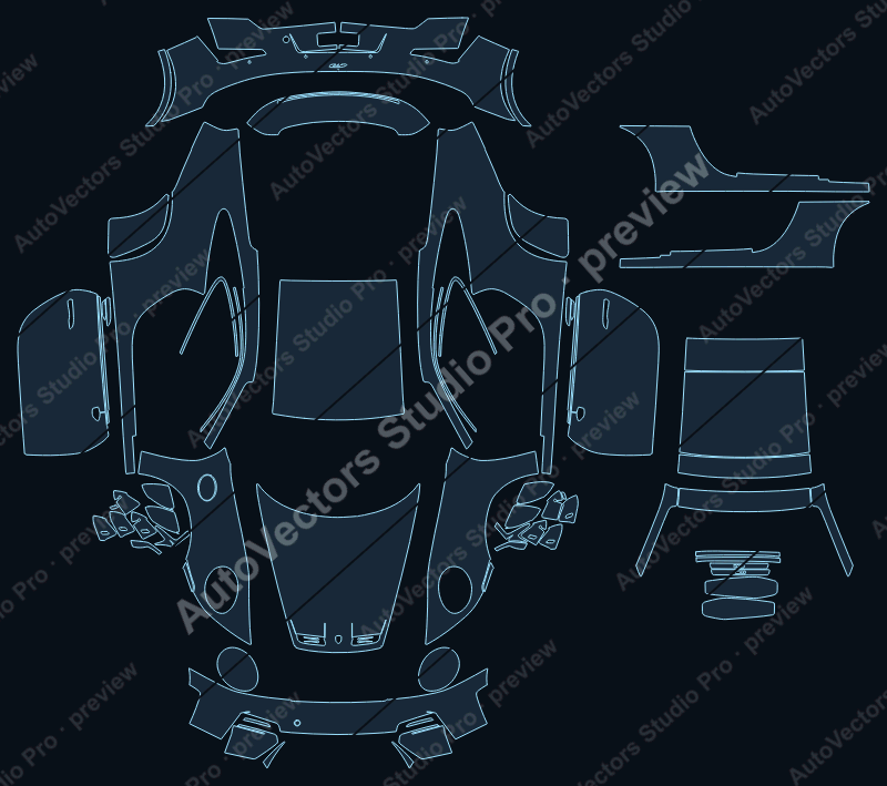 Porsche 911 GT3 Package 992.2 2025 touring precut PPF pattern – watermarked preview from the cutting software