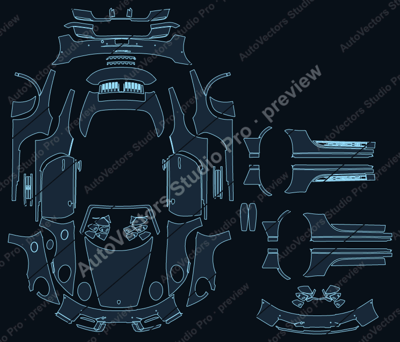 Porsche 911 GTS 2025 cabriolet precut PPF pattern – watermarked preview from the cutting software