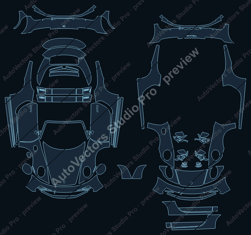 Porsche 911 Targa 4S 2021 targa full kit precut PPF pattern – watermarked preview from the cutting software