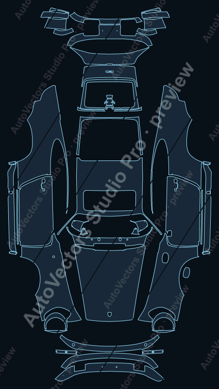 Porsche 911 Turbo 1978 coupe full kit precut PPF pattern – watermarked preview from the cutting software