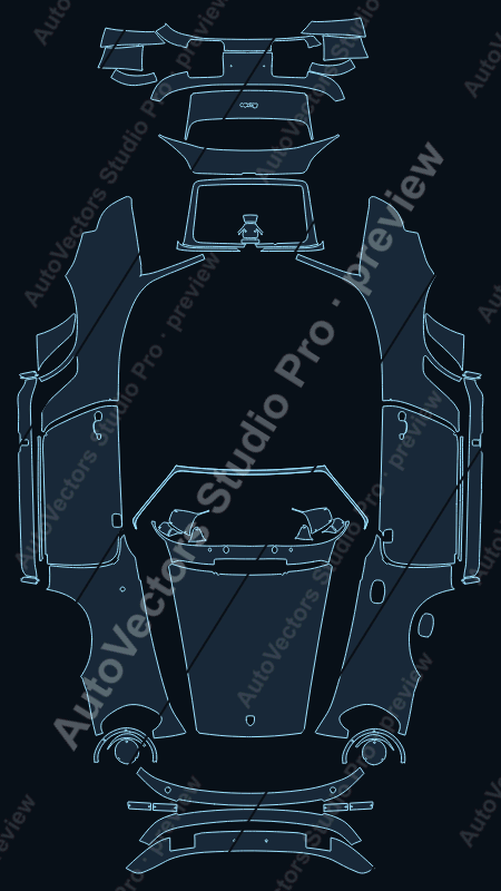 Porsche 911 Turbo 1987 cabriolet full kit precut PPF pattern – watermarked preview from the cutting software