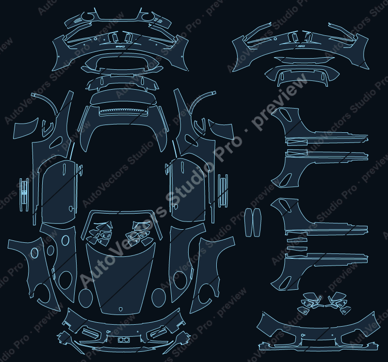 Porsche 911 Turbo S 2026 cabriolet precut PPF pattern – watermarked preview from the cutting software