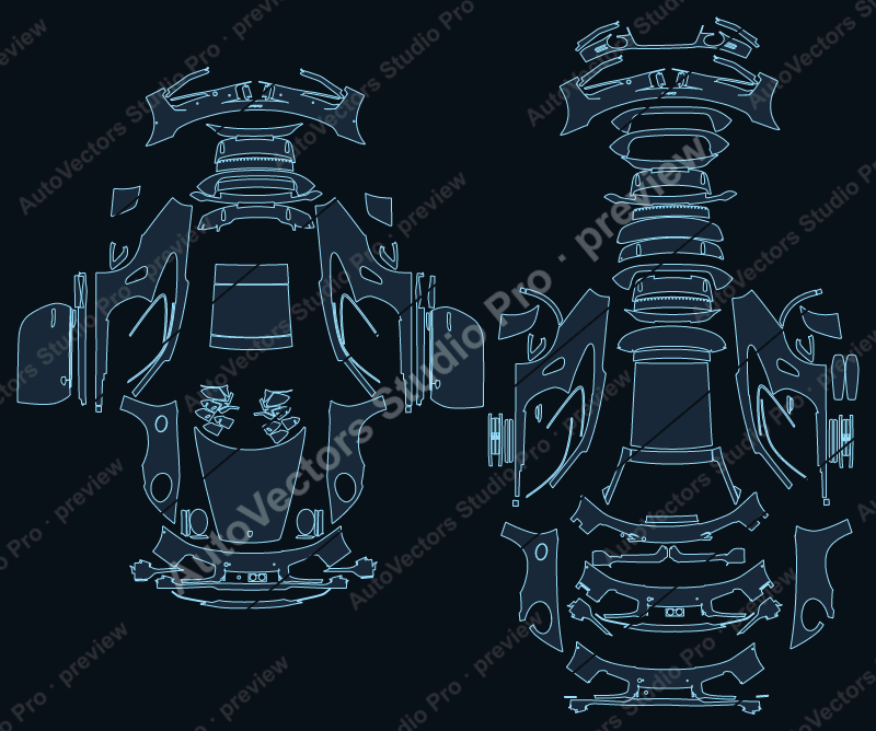Porsche 911 Turbo S 992.2 Sport 2026 coupe precut PPF pattern – watermarked preview from the cutting software