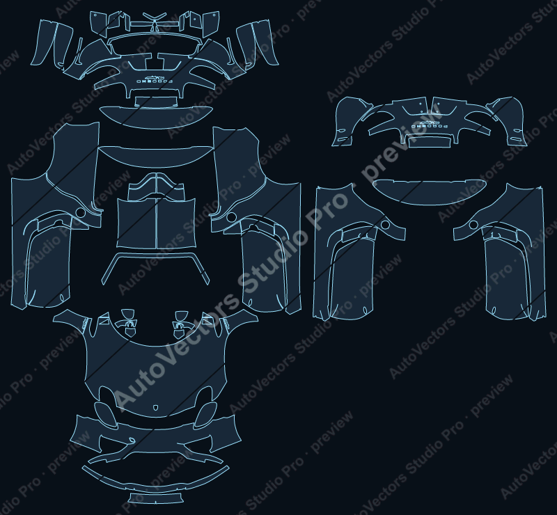Porsche 918 Base 2014 spyder precut PPF pattern – watermarked preview from the cutting software
