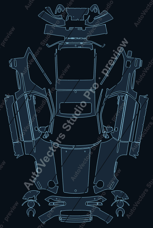 Porsche 928 S4 1987 coupe full kit precut PPF pattern – watermarked preview from the cutting software