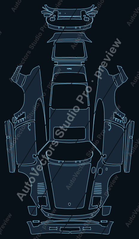 Porsche 930 Turbo 1986 coupe full kit precut PPF pattern – watermarked preview from the cutting software