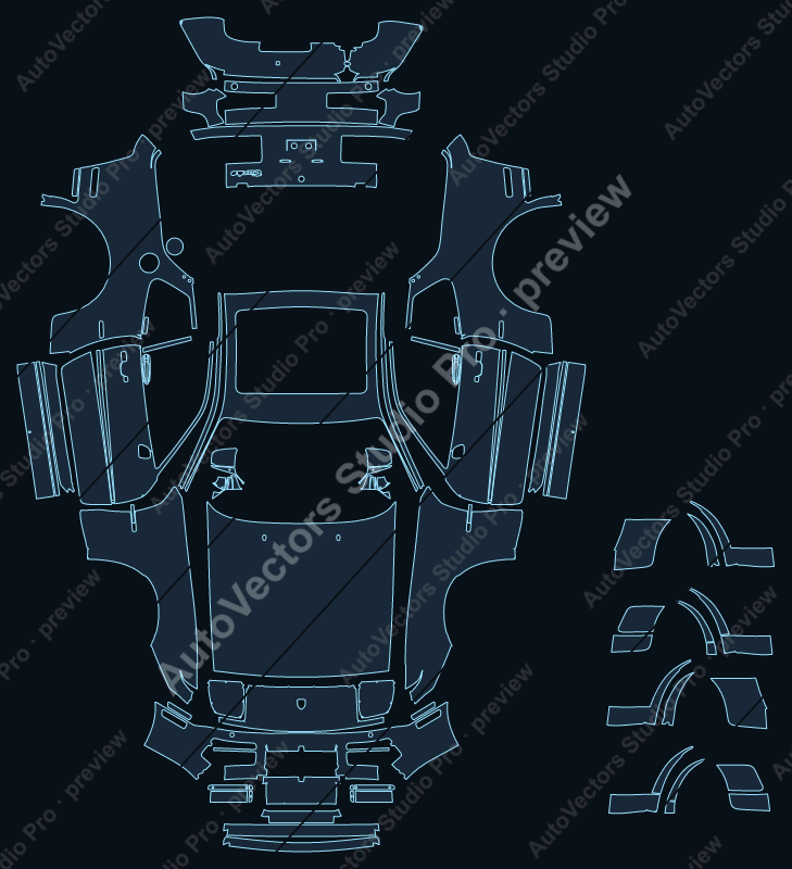 Porsche 944 Turbo 1985 coupe full kit precut PPF pattern – watermarked preview from the cutting software