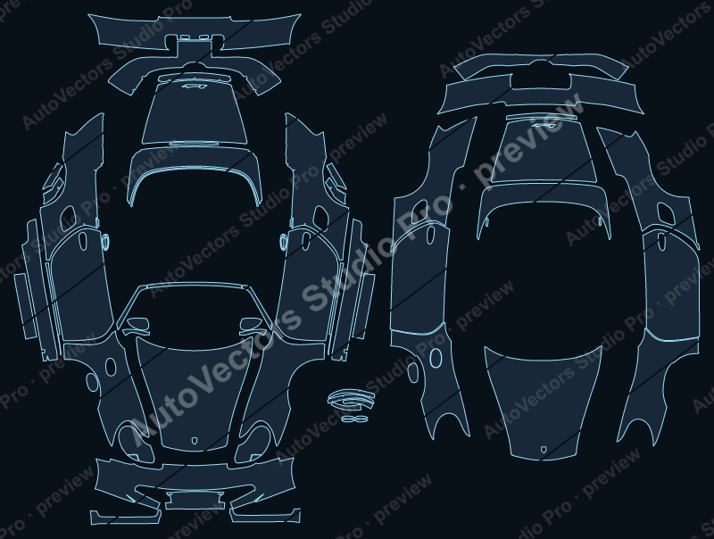 Porsche Boxster 986 Pre-Facelift 2001 convertible precut PPF pattern – watermarked preview from the cutting software