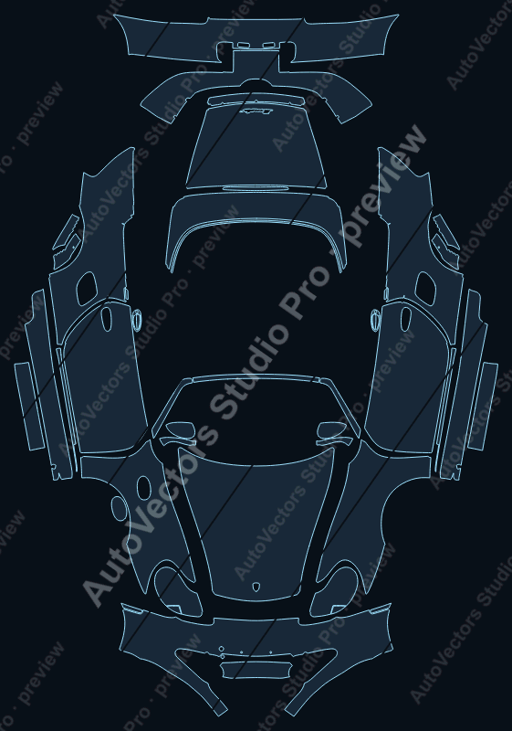 Porsche Boxster Base 1997 cabriolet full kit precut PPF pattern – watermarked preview from the cutting software