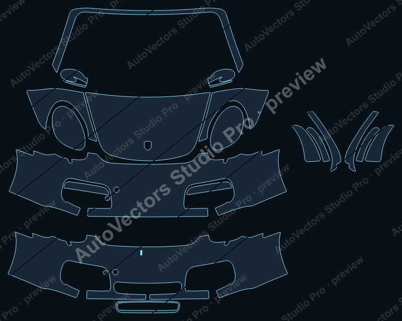 Porsche Boxster Base S 2005 cabriolet precut PPF pattern – watermarked preview from the cutting software