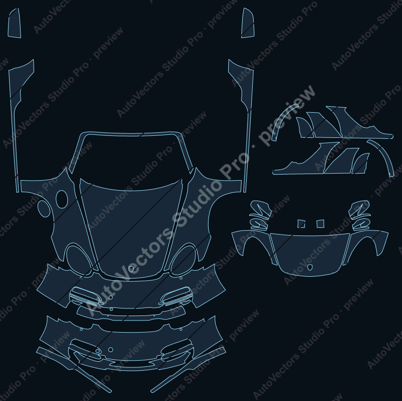 Porsche Boxster Base S 2009 cabriolet front kit precut PPF pattern – watermarked preview from the cutting software