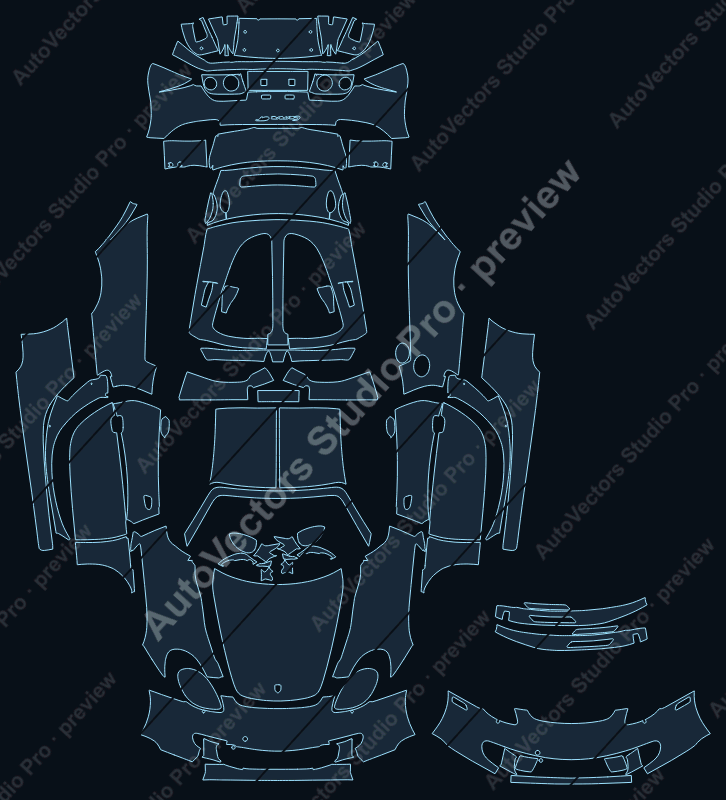 Porsche Carrera GT 2004 roadster full kit precut PPF pattern – watermarked preview from the cutting software