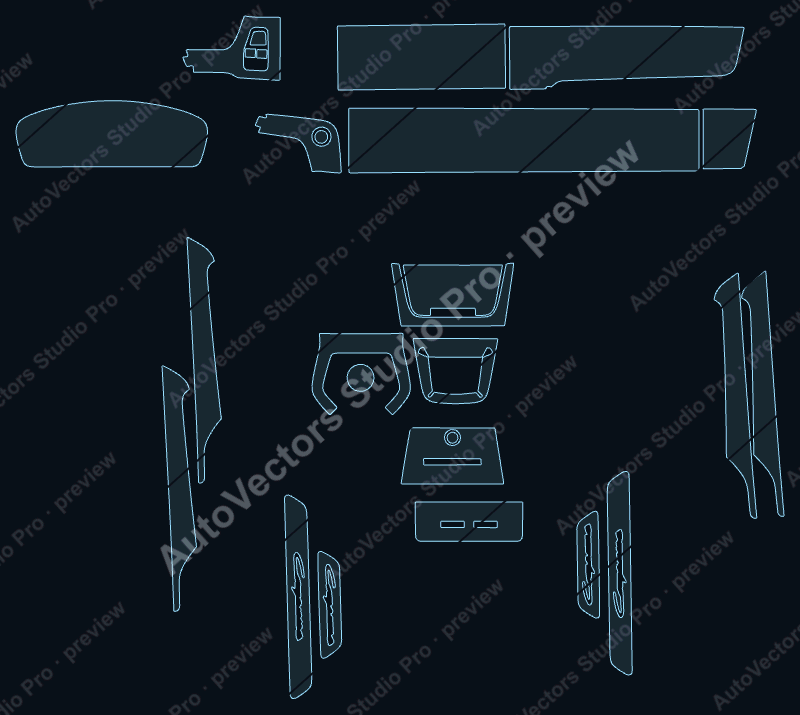 Porsche Cayenne 2024 coupe precut interior protection film pattern – watermarked preview from the cutting software