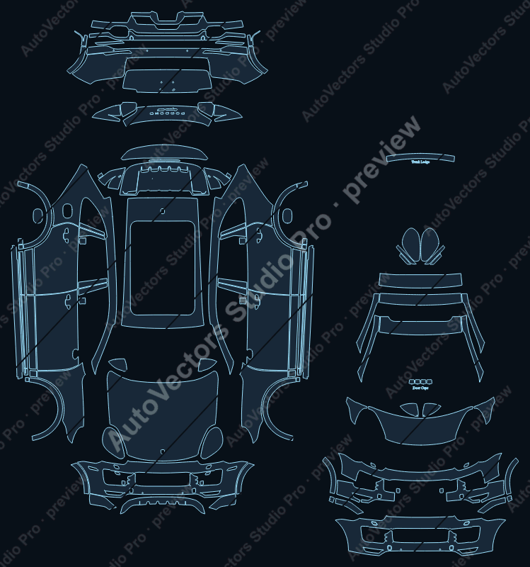 Porsche Cayenne 958.2 GTS Facelift 2015 SUV precut PPF pattern – watermarked preview from the cutting software