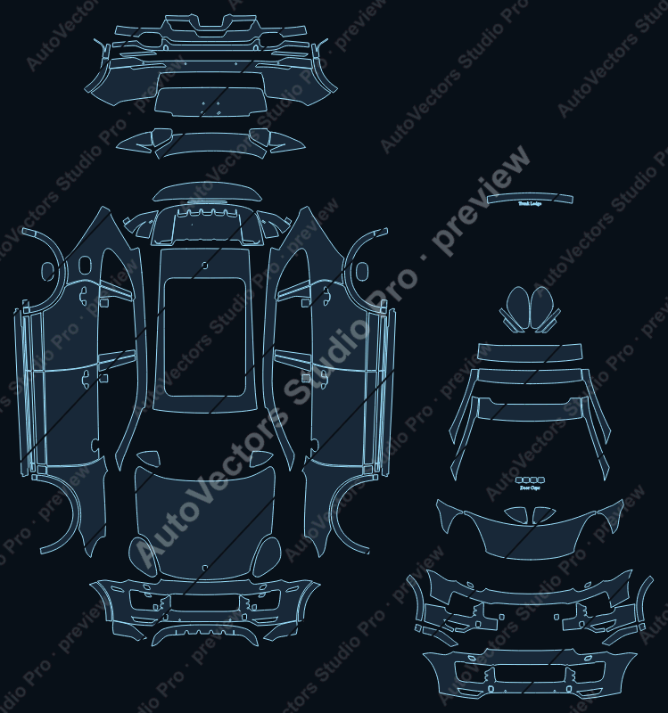 Porsche Cayenne 958.2 Turbo Facelift 2015 SUV precut PPF pattern – watermarked preview from the cutting software
