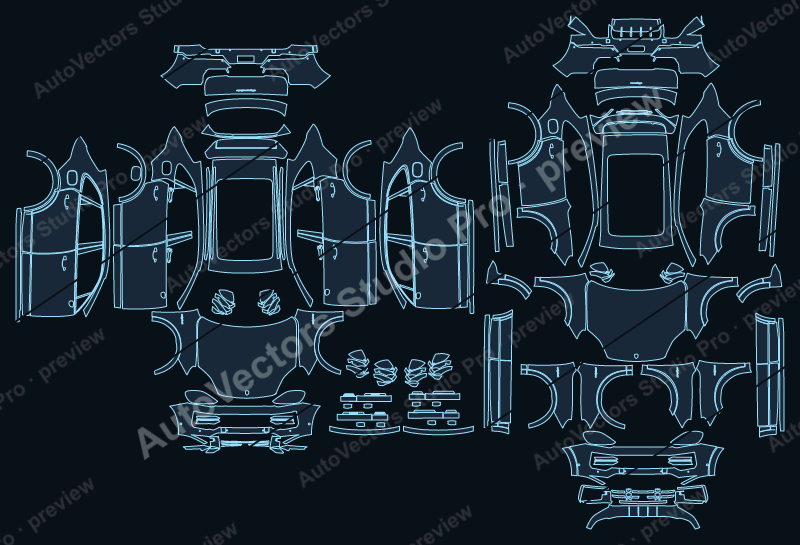 Porsche Cayenne 9YA Turbo E-Hybrid Facelift 2023 SUV precut PPF pattern – watermarked preview from the cutting software