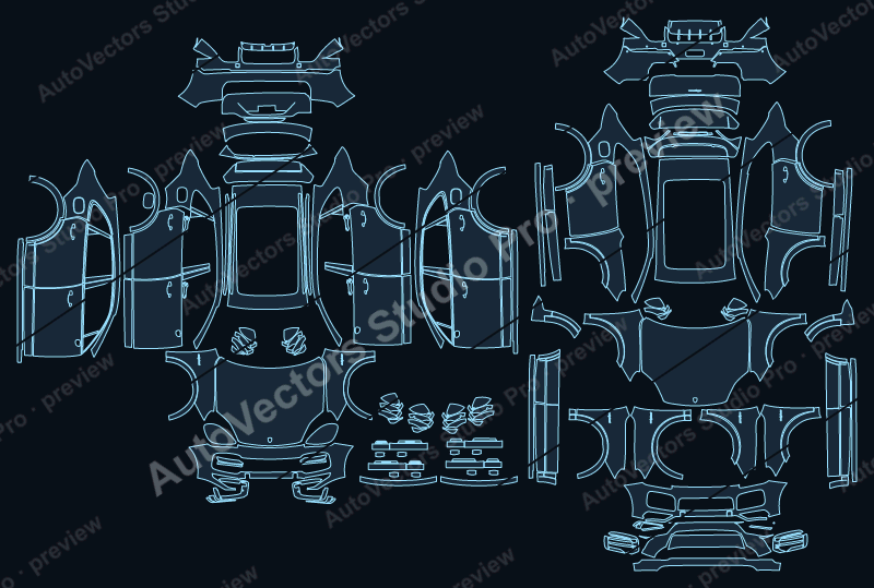 Porsche Cayenne 9YA Turbo S Facelift 2023 SUV precut PPF pattern – watermarked preview from the cutting software
