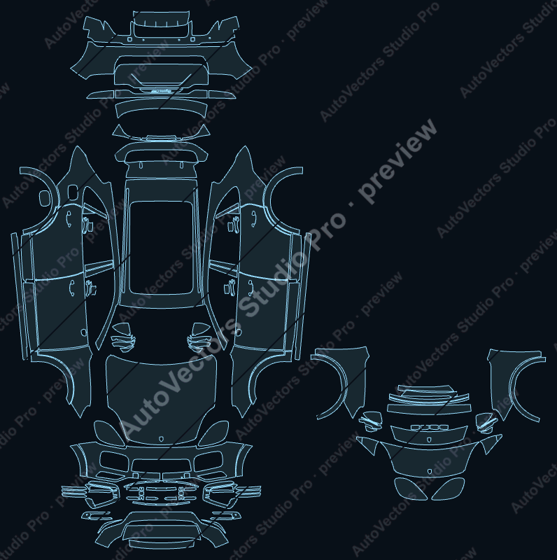 Porsche Cayenne GTS 2020 SUV precut PPF pattern – watermarked preview from the cutting software
