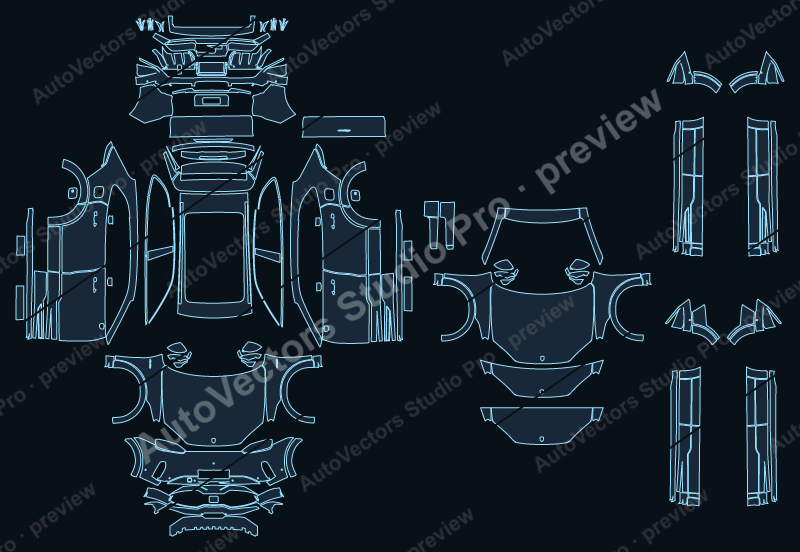 Porsche Cayenne S Electric E4 2026 SUV precut PPF pattern – watermarked preview from the cutting software