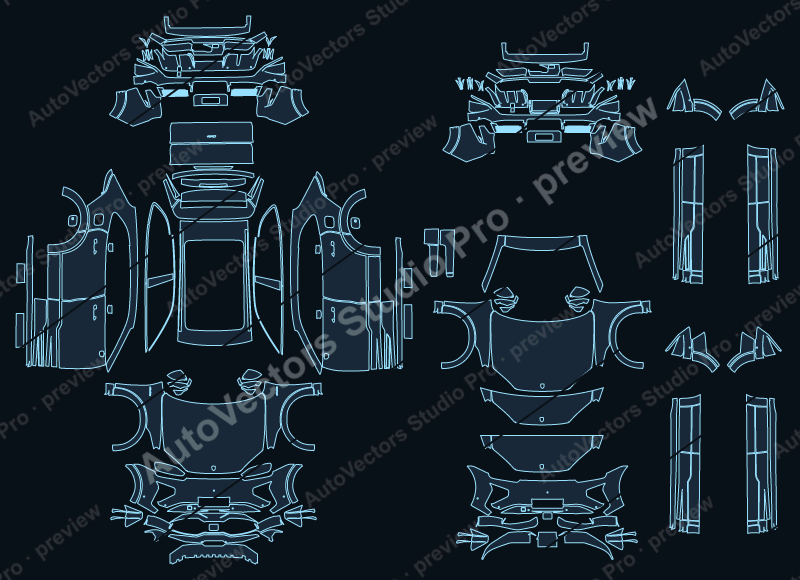 Porsche Cayenne Turbo Electric E4 2026 SUV precut PPF pattern – watermarked preview from the cutting software