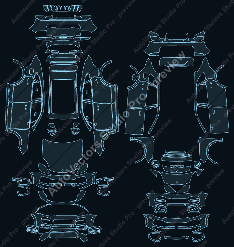 Porsche Cayenne Turbo S E-Hybrid-Turbo 2018 SUV precut PPF pattern – watermarked preview from the cutting software