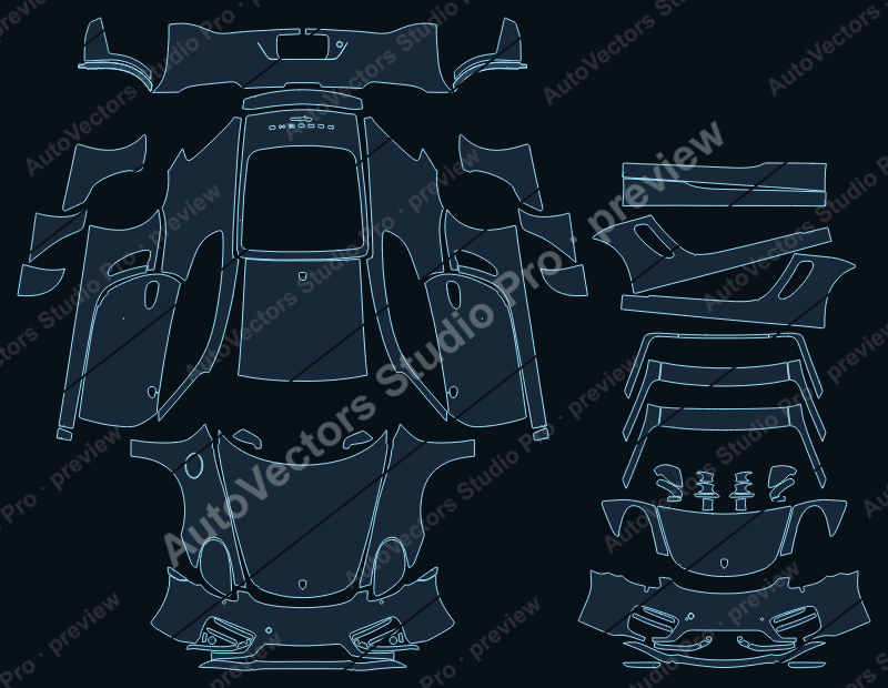 Porsche Cayman Base S 2014 coupe precut PPF pattern – watermarked preview from the cutting software